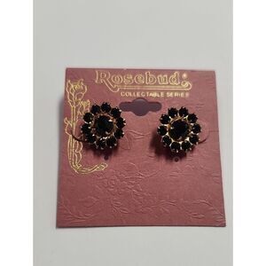 Rosebud Gold and Black Floral Cluster Stud Earrings
